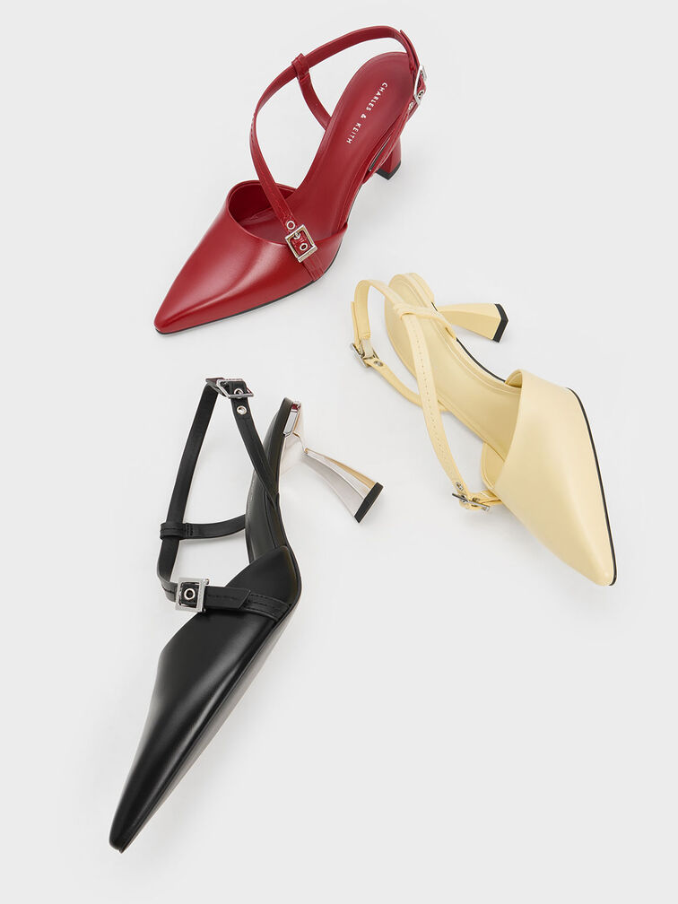 Asymmetric Curved Heel Slingback Pumps, Red, hi-res
