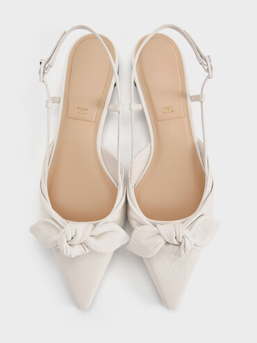 Jayce Leather Knot-Bow Slingback Flats, White, hi-res