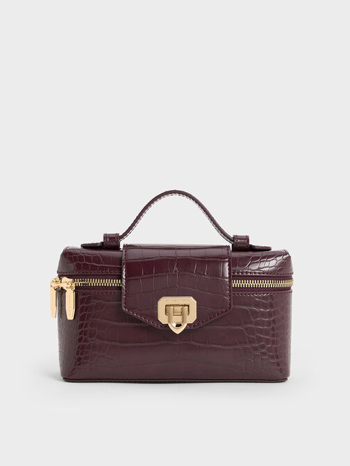 Arwen Croc-Effect Top Handle Vanity Bag, Burgundy, hi-res