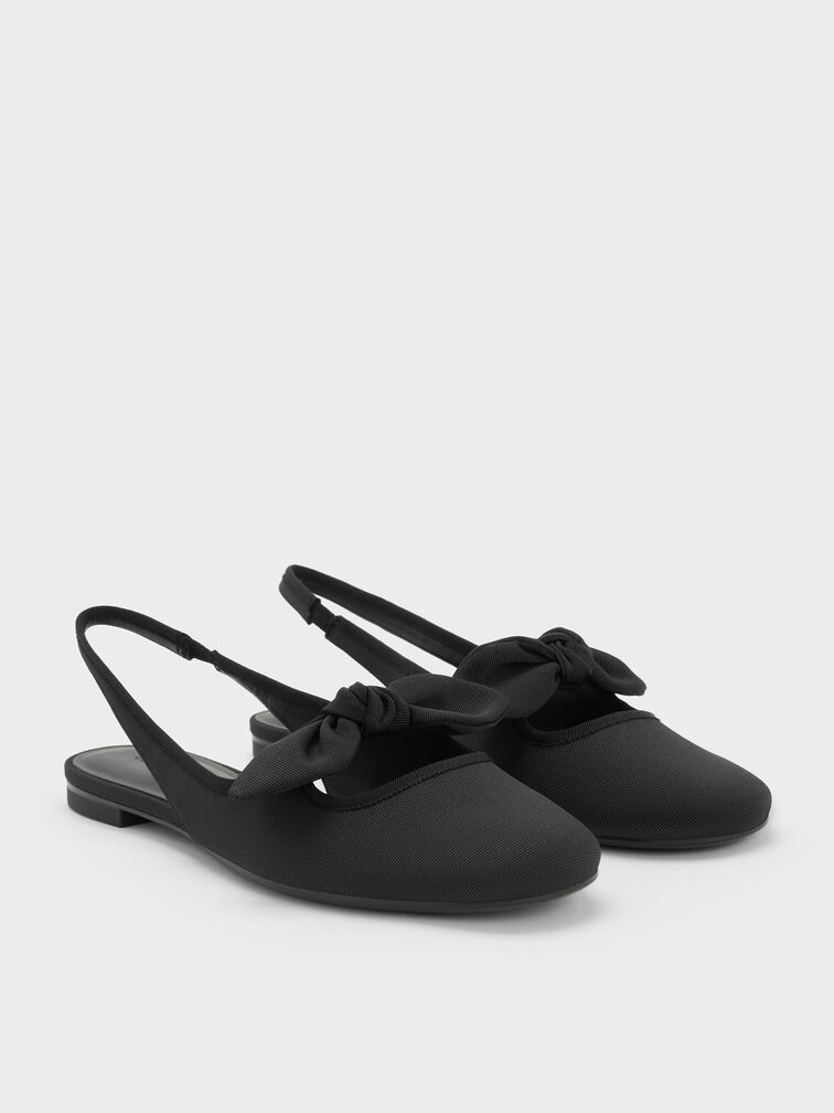 Knot-Bow Slingback Flats, Black Textured, hi-res