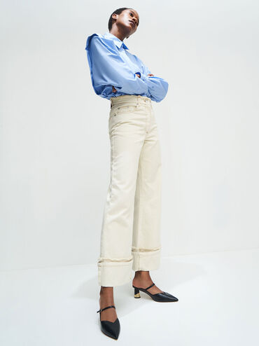 صندل بامبس كامي وكعب منحوت بلمسة معدنية, أسود, hi-res