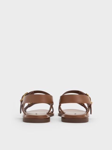 Double-Strap Slingback Sandals, Brown, hi-res