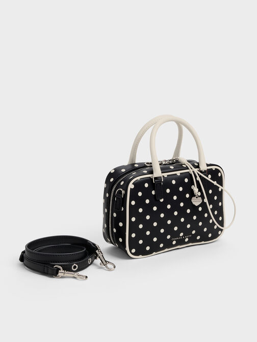 Sianna Polka-Dot Bowling Bag, Noir, hi-res