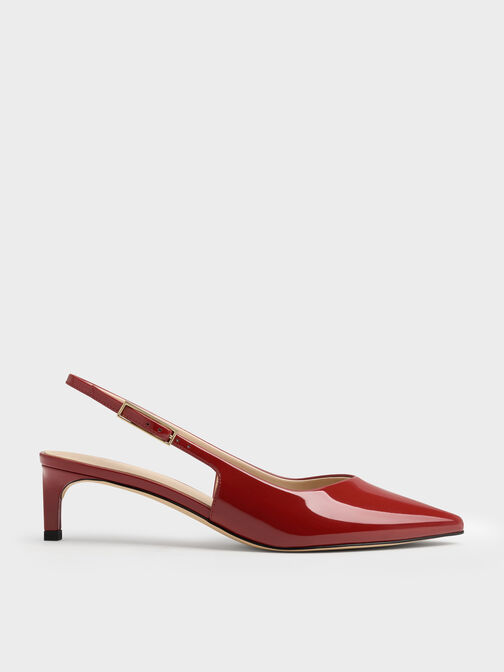 Luciana Patent Slingback Kitten Heels, Red, hi-res