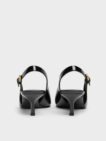 Pointed Slingback Kitten Heels, Black Boxed, hi-res