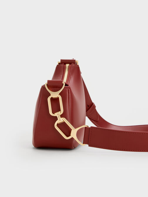 شنطة كتف ميني أغاثا مزينة بسلسلة, برغندي, hi-res