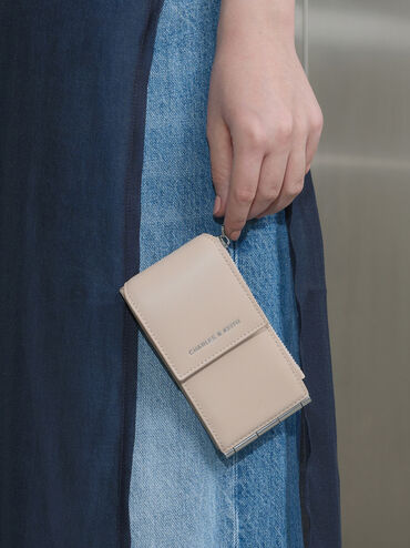 Calla Bi-Fold Side-Zip Card Holder, Oat, hi-res