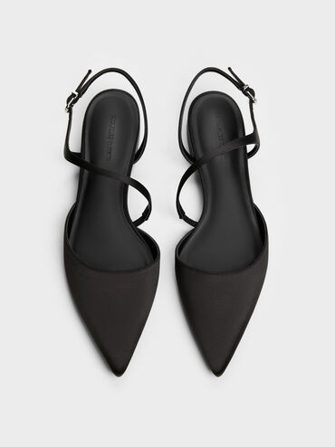 Cordelia Pointed Slingback Flats, Black Textured, hi-res
