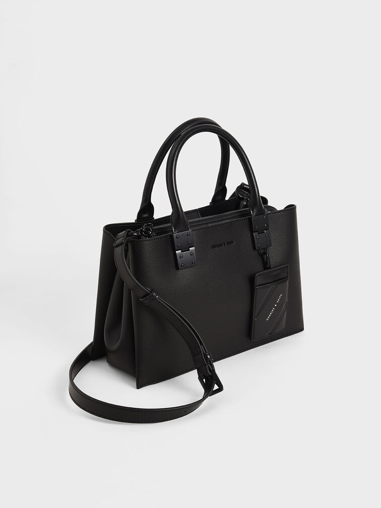 Cameron Double Top Handle Bag, Ultra-Matte Black, hi-res