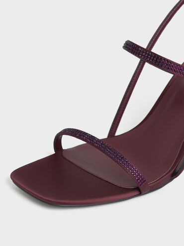Arona Satin Crystal Stiletto Sandals, Burgundy, hi-res