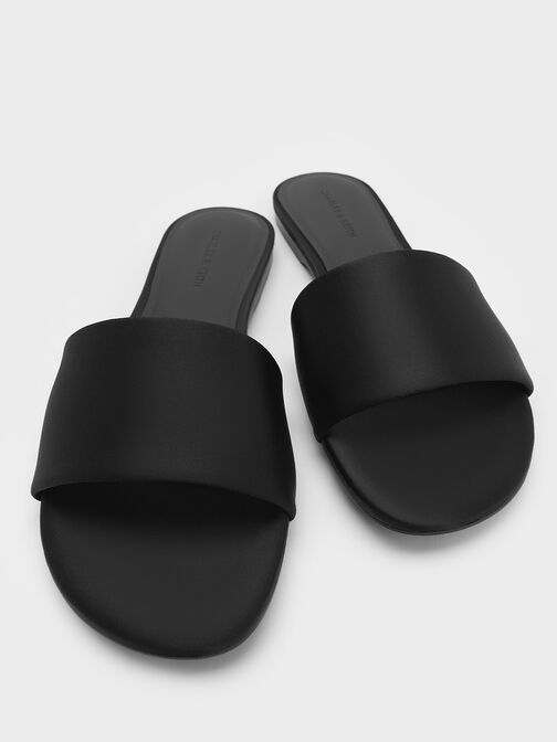 صندل مفتوح سهل الارتداء من الساتان, أسود خشن, hi-res