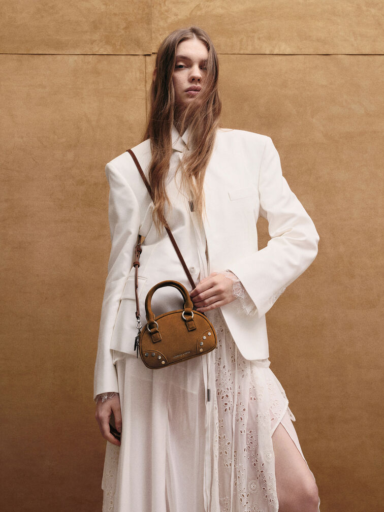 شنطة يد بوببي معاد تدويرها من شامواه مزينة, بني محمر, hi-res