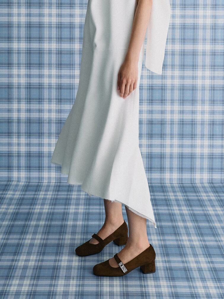 حذاء ماري جين لاندو شمواه صناعي بمشبك, بني محبّب غامق, hi-res