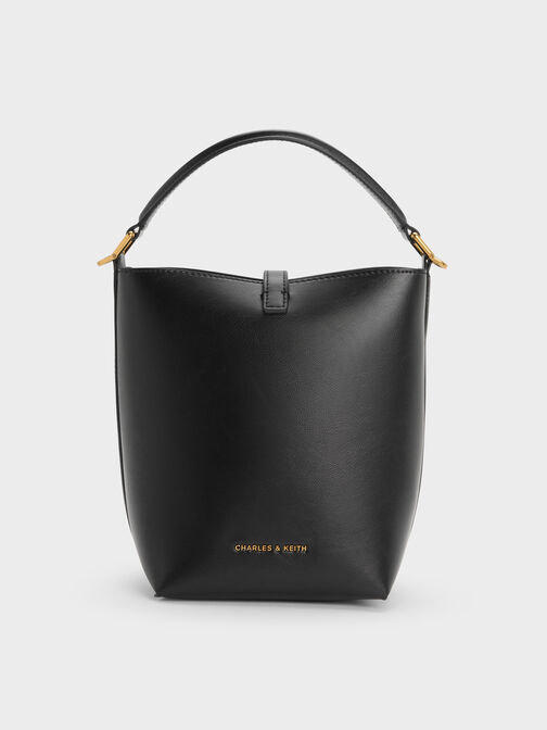 Cesia Metallic-Accent Bucket Bag, Black, hi-res