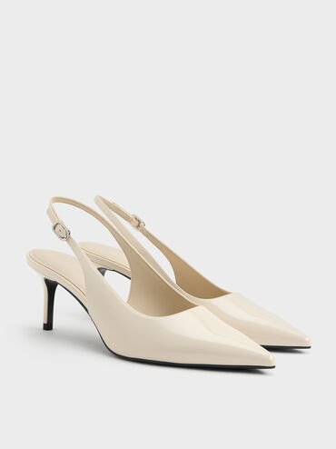 Kaia Patent Slingback Pumps, Chalk, hi-res