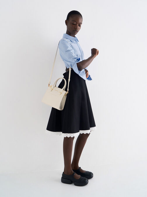 حقيبة توت تيمي بتصميم هيكلي أنيق, كريمي, hi-res