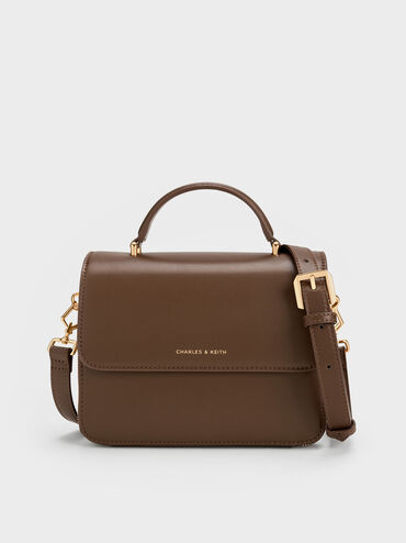 Octavia Front Flap Top Handle Bag, Dark Brown, hi-res