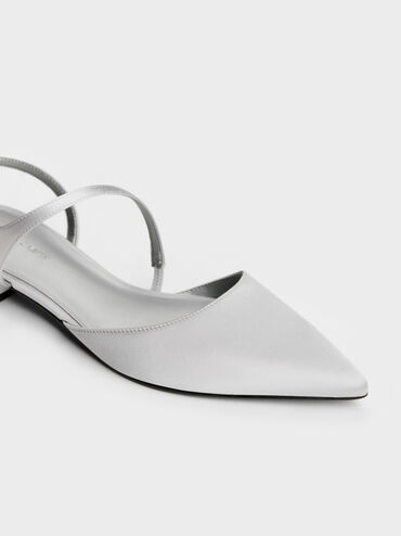 Cordelia Pointed Slingback Flats, Silver, hi-res