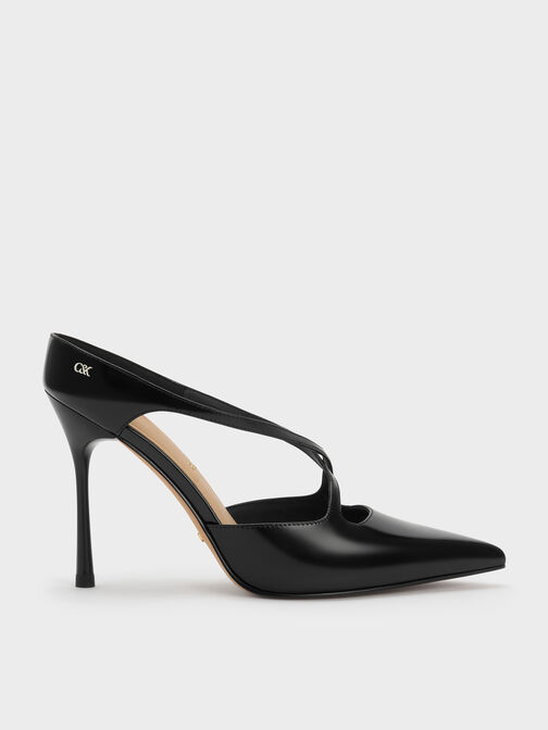 Kyra Leather Crossover Stiletto Mules, Black Boxed, hi-res
