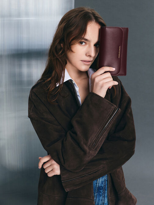 Octavia Front Flap Long Wallet, Wineberry Red, hi-res