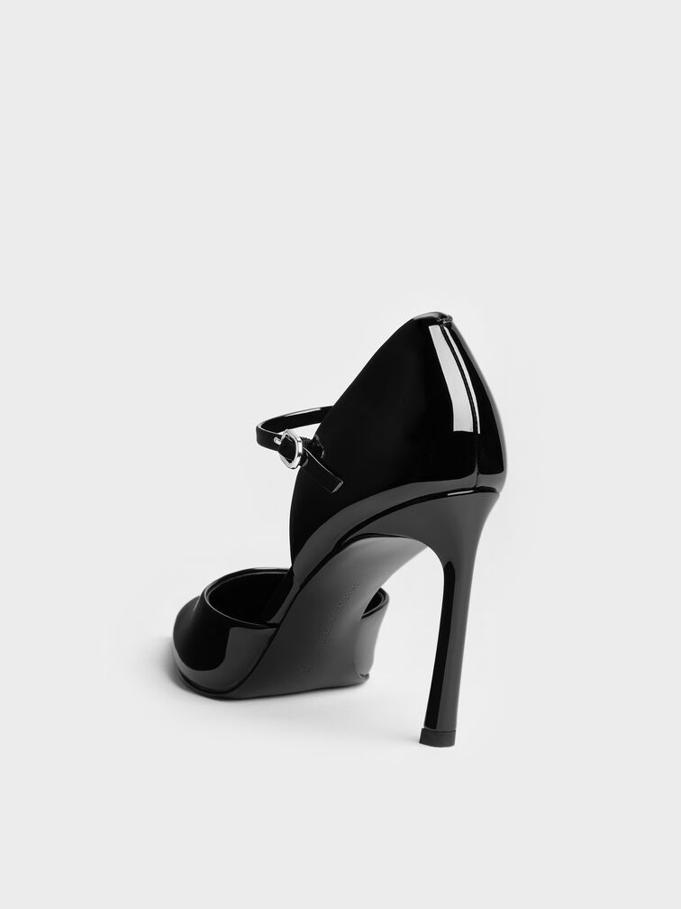 Patent Pointed D'Orsay Stiletto Pumps, Black Patent, hi-res