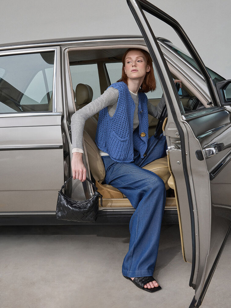 Ivette Woven Shoulder Bag, Noir, hi-res