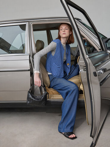 Ivette Woven Shoulder Bag, Noir, hi-res