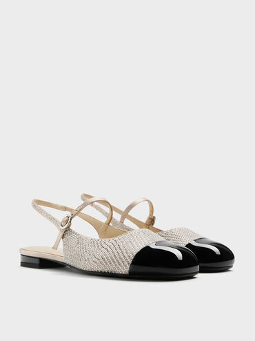 Pearl-Crystal Cap-Toe Mary Jane Flats, Gold, hi-res