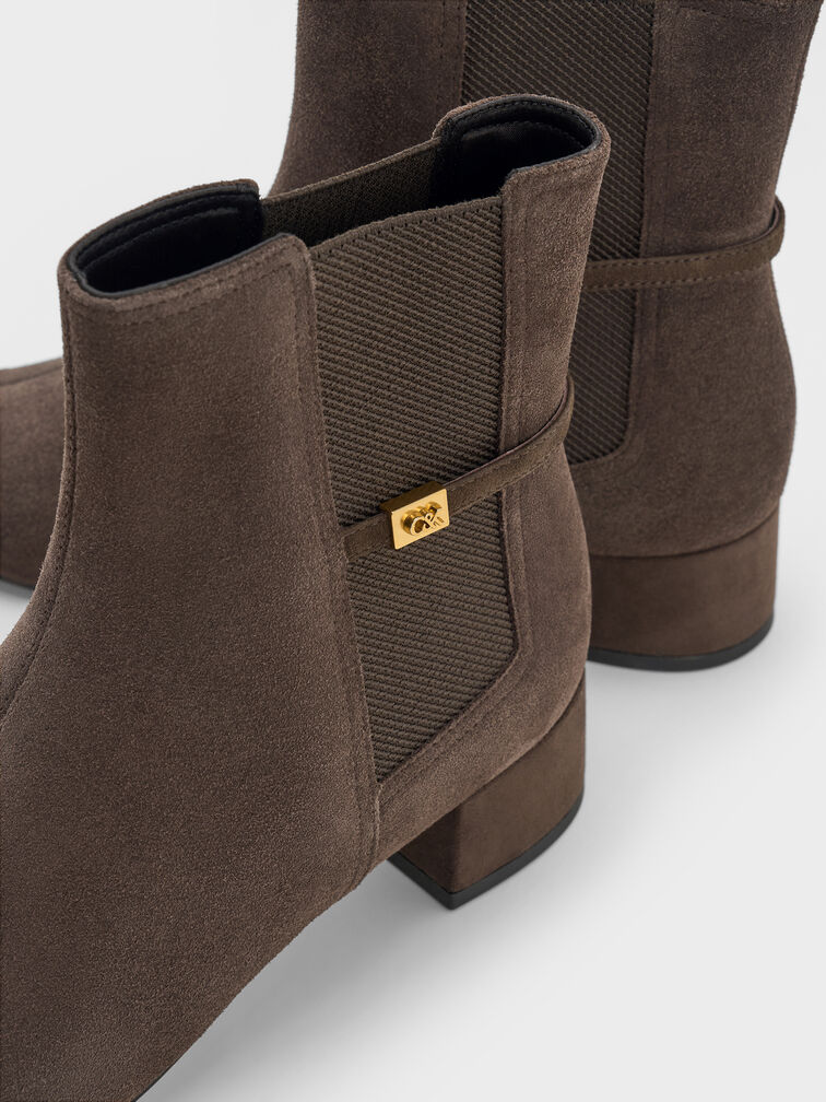 Georgina Suede Tapered Ankle Boots, Dark Brown Textured, hi-res