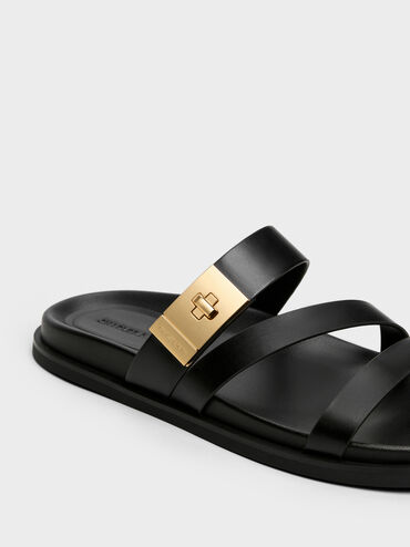 صندل أيلين بسيور وإبزيم ميتاليك, أسود, hi-res