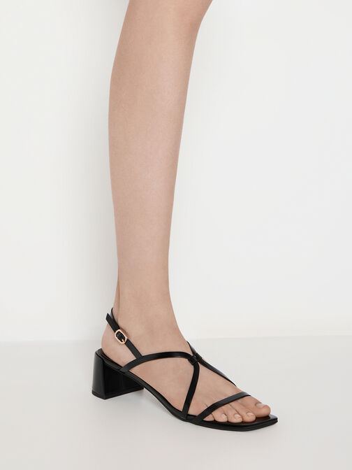 Strappy Block-Heel Slingback Sandals, Black Boxed, hi-res
