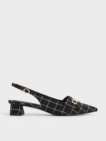 Marley Tweed Slingback Pumps, Black Textured, hi-res