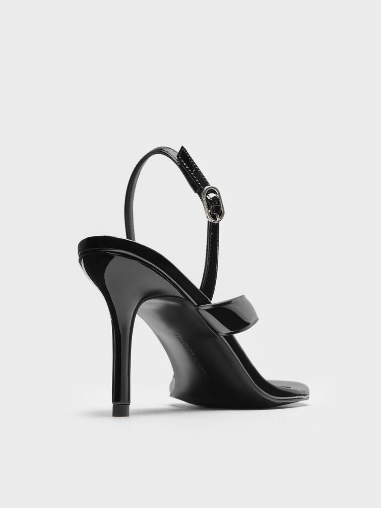 Patent Stiletto Thong Sandals, Black Patent, hi-res