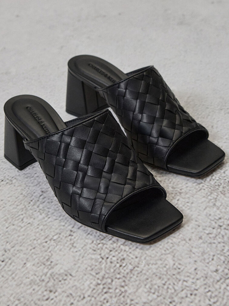 Ivette Woven Heeled Mules, Black, hi-res