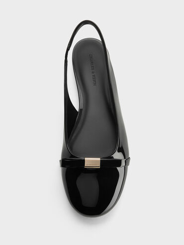 Dorian Patent Bow Slingback Flats, Black Patent, hi-res