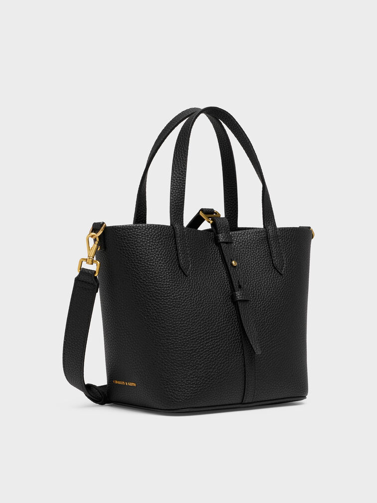 Beryl Belted Bucket Bag, Black, hi-res
