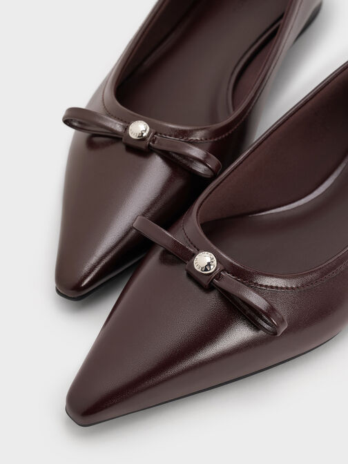 Bow Pointed Ballet Flats, Maroon, hi-res