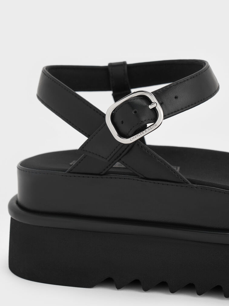 Flatform Sandals, Black, hi-res