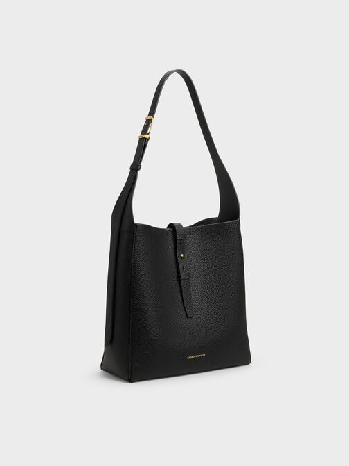Beryl Belted Hobo Bag, Black, hi-res