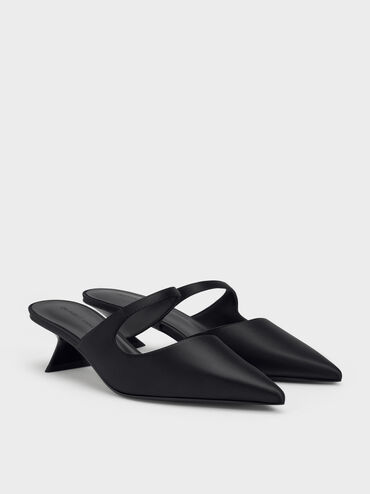 حذاء أنيق بكعب مبتكر وتصميم جانبي غير متناظر, أسود, hi-res