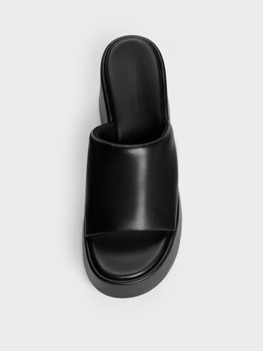 Wide-Strap Platform Wedges, Black, hi-res