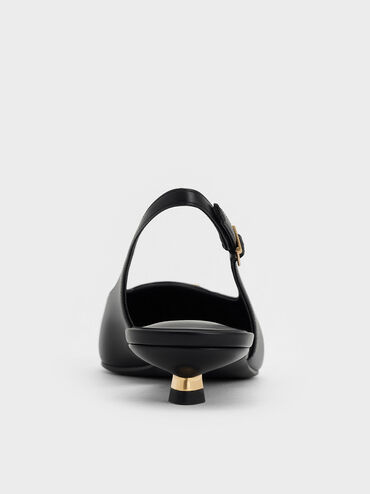 Metallic-Accent Kitten-Heel Slingback Pumps, Black, hi-res