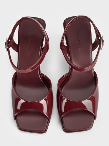 Patent Translucent-Heel Wedges, Burgundy, hi-res