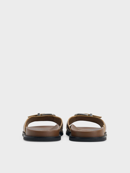 Stitch-Trim Buckled Slides, Cognac, hi-res