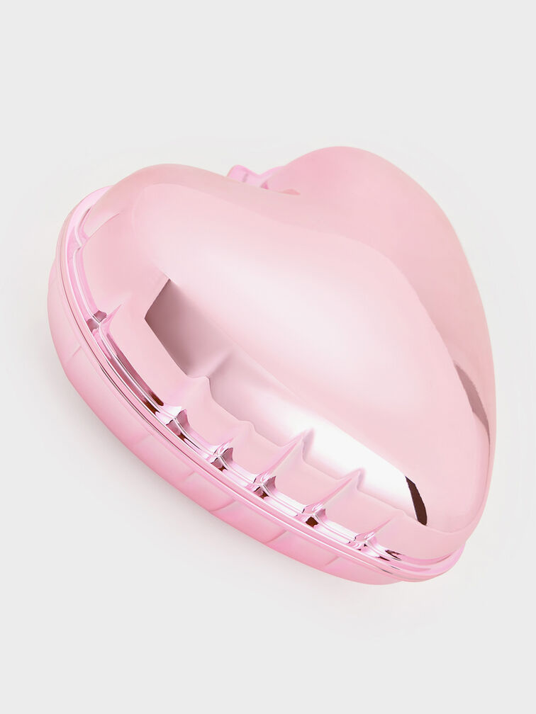 Metallic Heart Crossbody Bag, Pink, hi-res