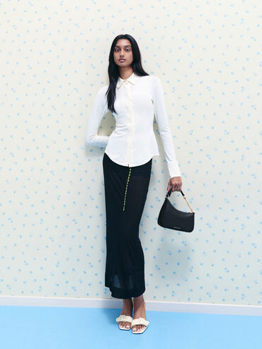 شنطة كتف ميني أغاثا مزينة بسلسلة, أسود, hi-res