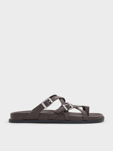 Crossover Toe-Ring Sandals, Burgundy, hi-res
