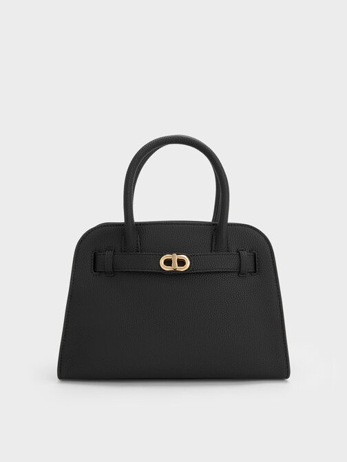 Aubrielle Belted Tote Bag, Black, hi-res