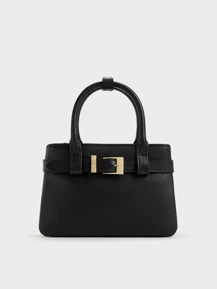 Jody Leather Belted Tote Bag, Black, hi-res