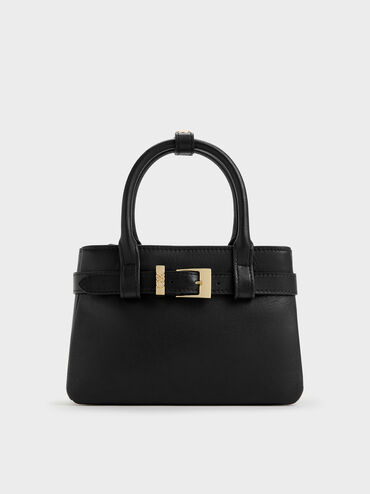 Jody Leather Belted Tote Bag, Black, hi-res